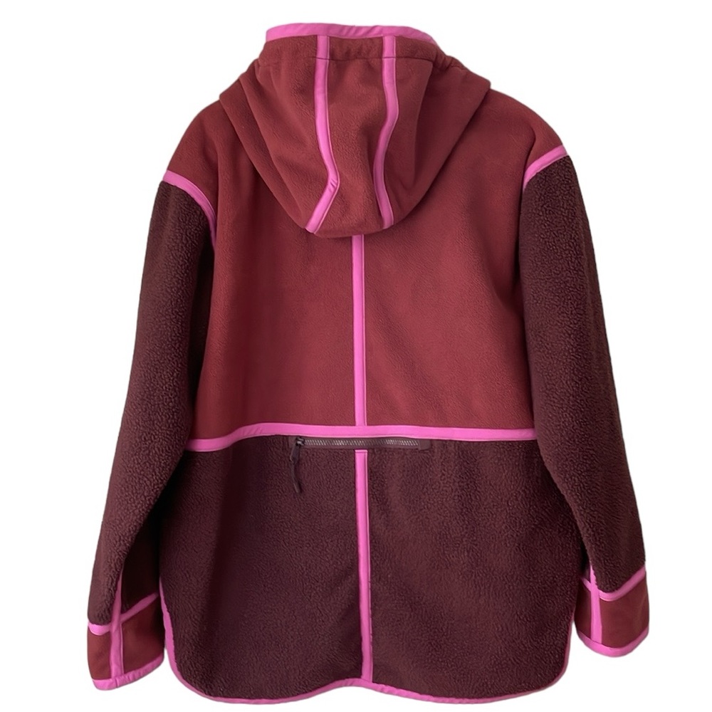 Free People Two-Tone Berry & Pink Hooded Fleece Jacket - Picture 2 of 9
